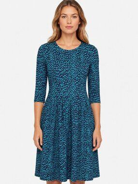 Jude Connally Brynn Travel Dress Medium Blue Teal Fit & Flare 3/4 Sleeve